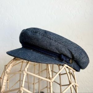 Brixton Navy Linen Blend Fiddler Cap, Size M 7 1/4